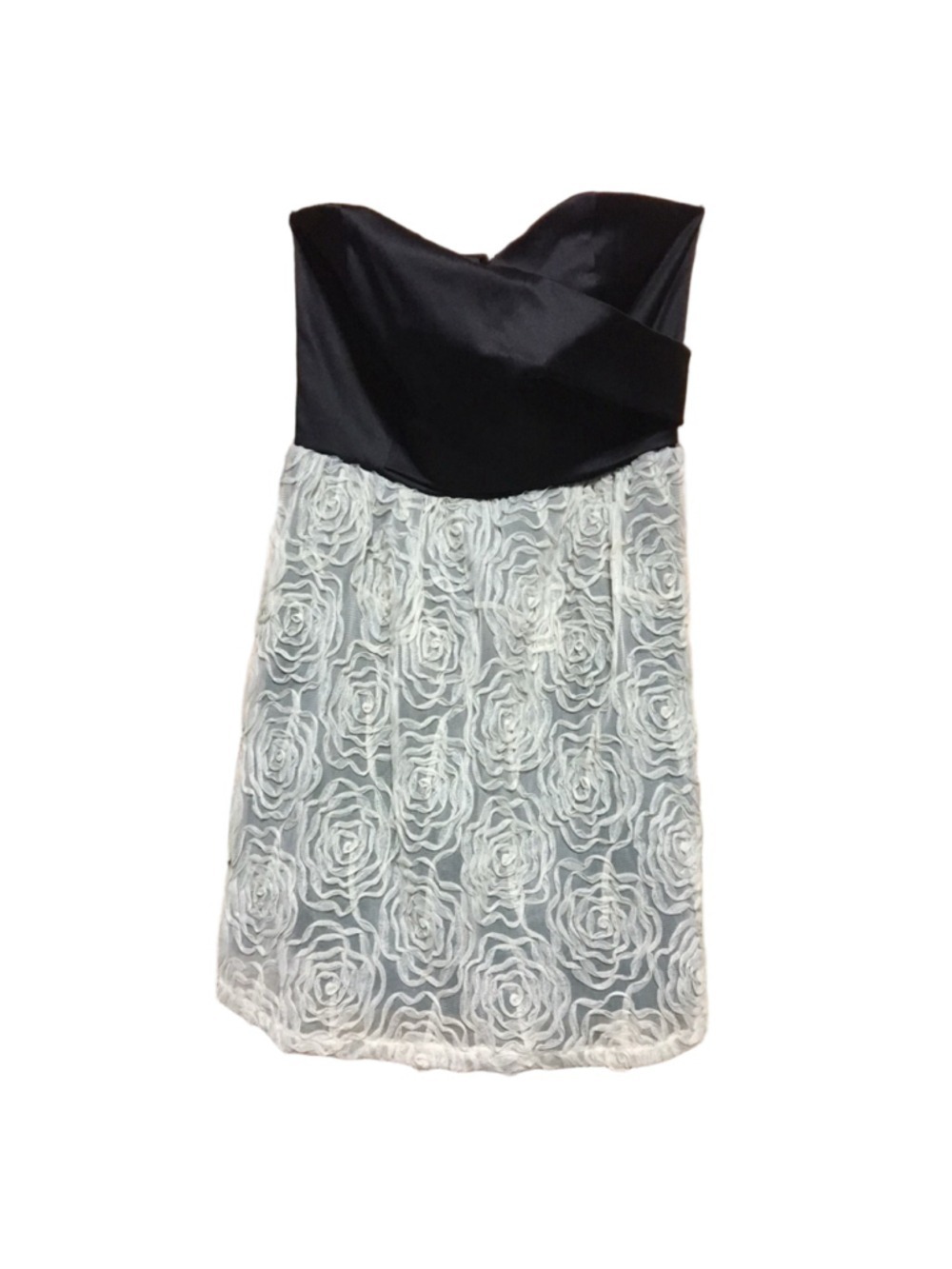 Judith March embroidered floral soutache strapless cocktail party dress Small